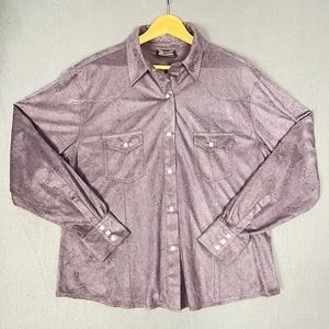 Outback Trading Company Shirt Womens XL Mauve Paisley Micro Suede Button-Up Boho
